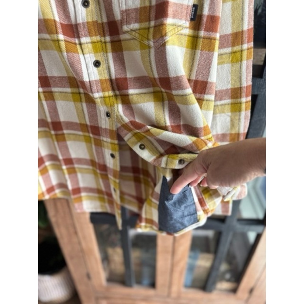 Prana Womens Golden Canyon Flannel Shirt Sweet Cream Plaid Organic Cotton L NEW - Picture 11 of 12
